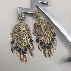 Vintage boho filigree statement style earrings dangle drop.